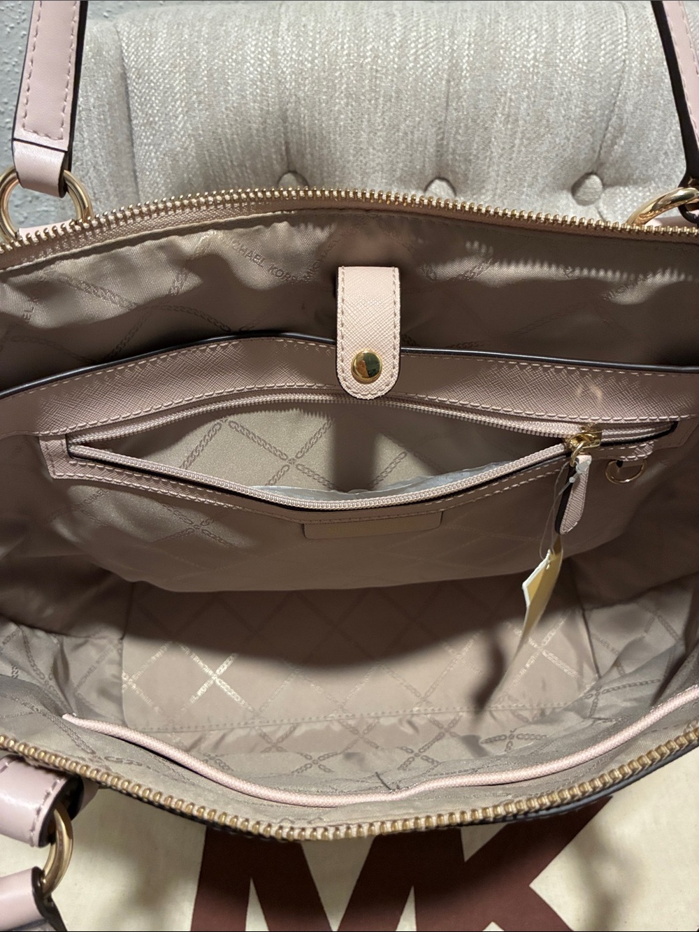 Michael Kors Light Pink Saffiano Leather Tote with Tassel Charm - Picture 12 of 12